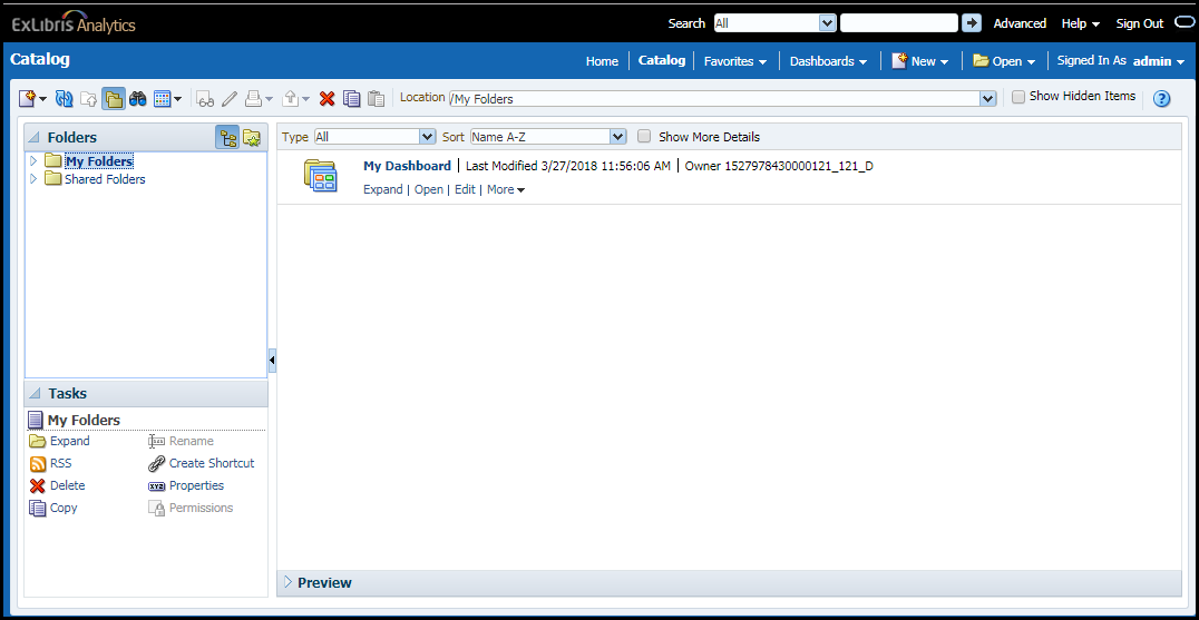 My Folders catalog window
